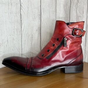 Jo Ghost Italian Made Red Black Leather Ankle Zippered Boots EU 44 US 10.5